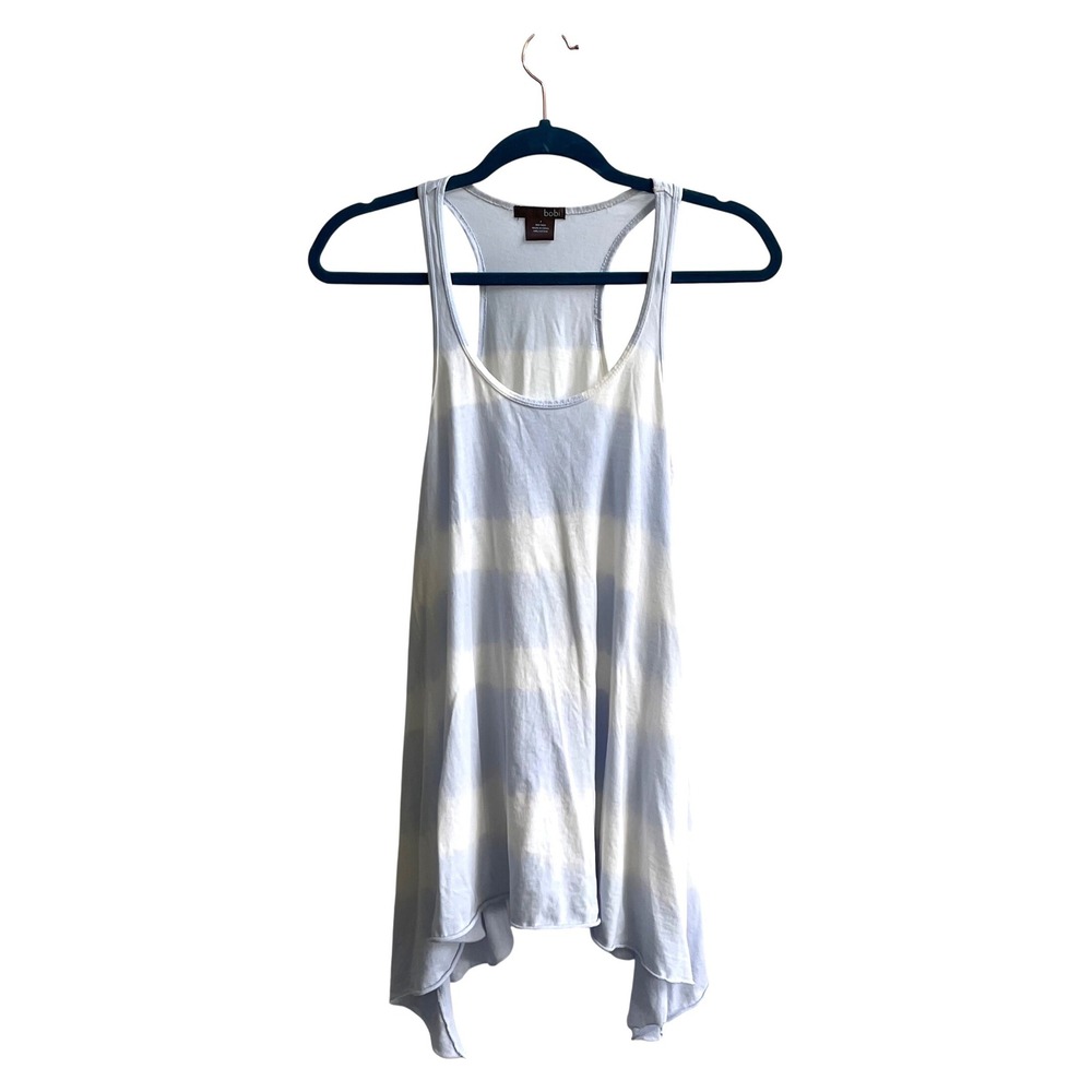 Bobi Striped Tank Top Women Petite P Blue Boho Handkerchief Hem Racerback Cotton